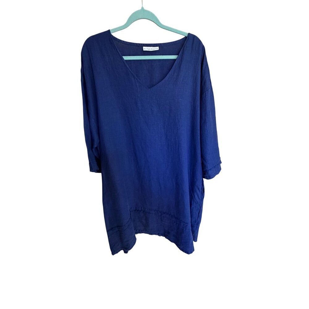 Bryn Walker Womens Tunic Dress Size Large Blue Medium Weight Linen V-neck Casual